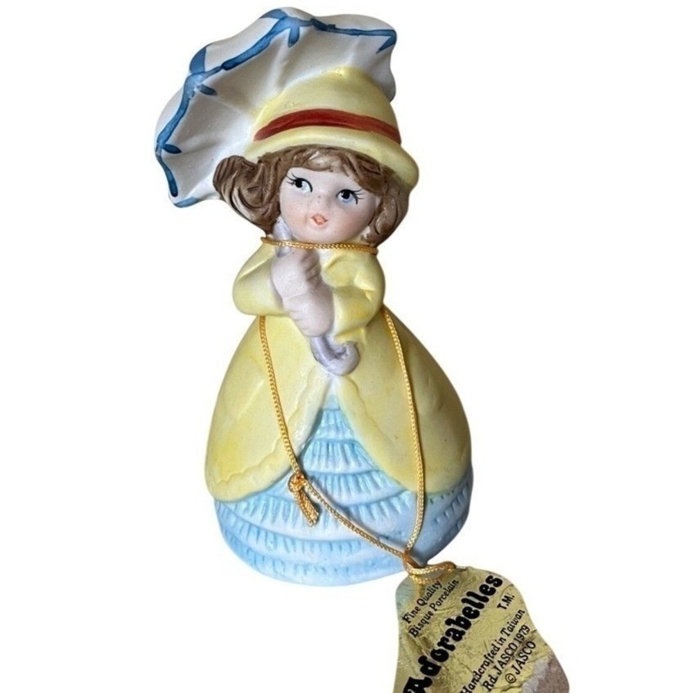 Adorabelles Little Girl Umbrella Bisque Porcelain with Original Tag Vintage 1979